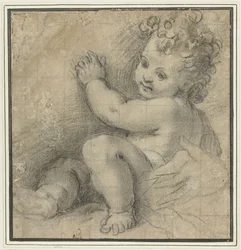 Christuskind met de hand van Maria