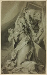 Knielende Magdalena en grafwachter