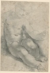Studie voor het Christuskind in de Madonna van S. Simone (recto); Studie van een landschap (verso)