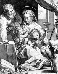 De Heilige Familie, gegraveerd door Cornelis Cort, 1577