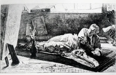 Kartuizer of Bij de Kartuizer van Pavia (ets)