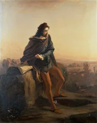 Cola di Rienzo overpeinst de ruïnes vanaf de hoogvlakte van Rome