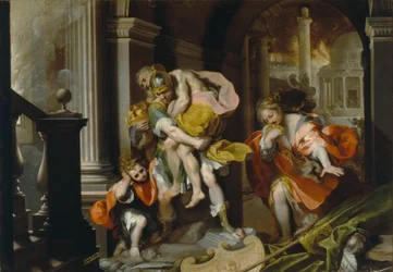 Aeneas en Anchises ontsnappen uit Troje, ca. 1587