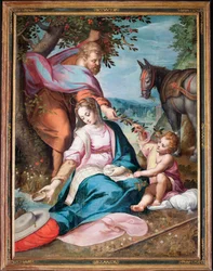 Parochiemuseum. Schilderij. De Heilige Familie rustend tijdens de vlucht naar Egypte. Olieverf op doek. F. Barocci