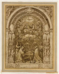 Kroning van de Maagd, met het Martelaarschap van de Heilige Laurentius