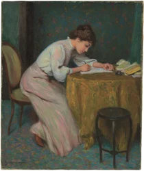 Jonge vrouw die schrijft