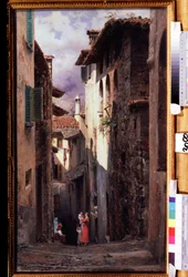 Straatscène in Bellagio, Italië