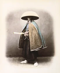 Een Japanse samoerai in traditionele kleding, ca. 1868