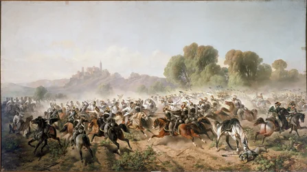 Charge of the Genoa and Savoy Cavalry at Volta Mantovana (olieverf op doek)