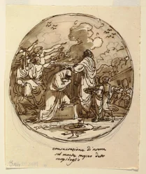 Plafondontwerp voor de wijding van Numa, Sala di Numa Pompilius, Palazzo Milzetti, Faenza
