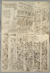 Decoratieve Studies; Verso: Barbarenhoofd in Profiel uit de Oudheid