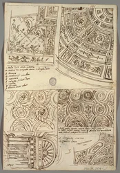 Decoratieve studies voor plafonds; Verso: Hoofd in profiel met antieke helm