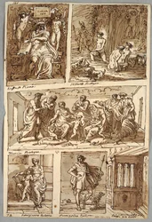 Ontwerp na Schilderijen van Raphael en Schilderijen in Bologna door Albani, Francia, Parmigianino; Monument Verso: Anatomische Studie