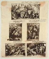 Ontwerp voor Verschillende Decoraties inclusief Coriolanus bij de Muren van Rome