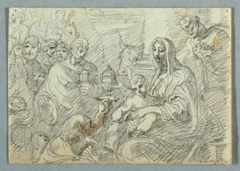Tekening, Aanbidding der Koningen studie naar Lodovico Carracci, 1800-1820