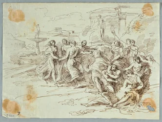 Tekening, Bacchanale scène met cirkel van dansende figuren, laat 18de-begin 19de eeuw