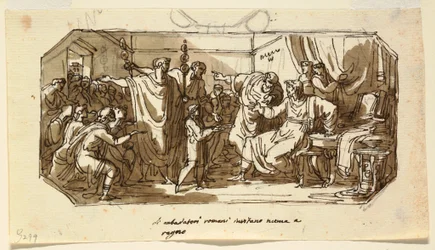 Tekening, Plafondontwerp: Romeinse ambassadeur vraagt de Sabijnse Numa Pompilius om over Rome te regeren, Sala di Numa Pompilio, Palazzo Milzetti, Faenza, 1802-05