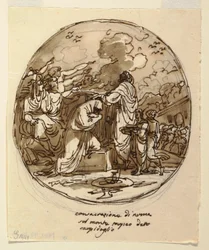 Tekening, Plafondontwerp voor de inwijding van Numa, Sala di Numa Pompilius, Palazzo Milzetti, Faenza, 1802-05