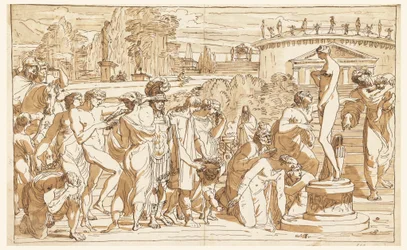 Tekening, Aanbidding van Venus in een klassiek landschap, ca. 1820