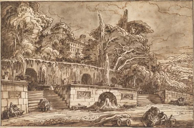 Landschapscapriccio met de Villa d