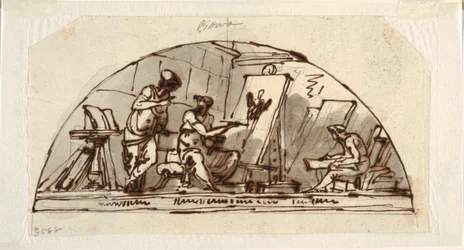 Lunet met allegorie van schilderkunst