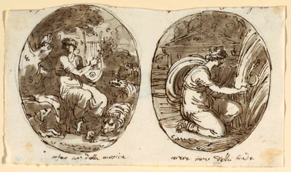 Orpheus, Ceres, ontwerp voor gewelfd plafond, Sala dei Legislatori, Palazzo Conti-Sinibaldi, Faenza