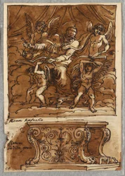 Paus Gregorius VII en vier engelen, studie naar Raphael "Personen van het pausdom"; antieke bank