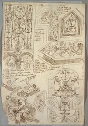 Zes decoratieve studies; Verso, anatomische studie