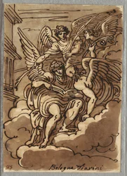 St. Paulus in de wolken met engelen en palmen
