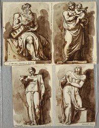 Studies naar Vier Beelden op het Graf van Julius II, naar Michelangelo: Mozes; Madonna en Kind; Leah, Deugd; Rachel, Religie