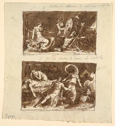 Thetis in de Werkplaats van Hephaestus; Thetis toont het Pantser aan Achilles: Twee Ontwerpen voor Plafondpanelen in de Galeria d
