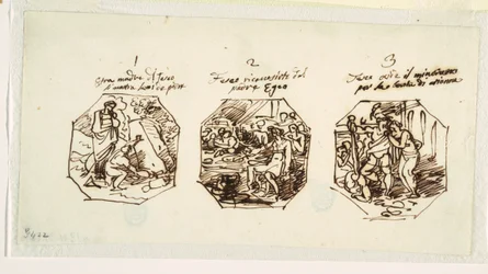 Drie Schetsen van Theseus Onderwerpen, voor de Sala di Teseo, Palazzo Gaddi, Forli