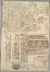 Twee Decoratieve Studies van Plafonds; Verso: Studies van Hoofden