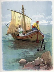 Robinson Crusoe ontsnapt uit gevangenschap.