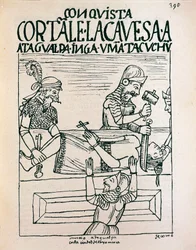 Inca keizer Atahualpa geëxecuteerd door Spanjaarden in Cajamarca, 28 juli 1533
