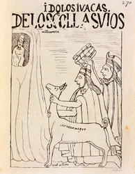 Inca offert lama aan afgoden (gravure)