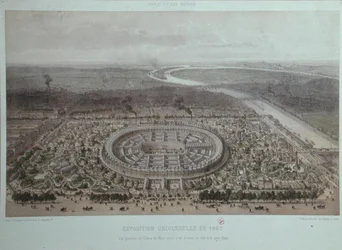 Algemeen overzicht van de Wereldtentoonstelling in Parijs in 1867, genomen vanaf de Rapp-poort