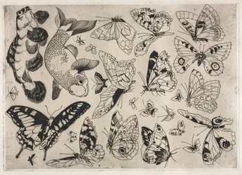 Dinerservies Rousseau servies: Vlinders en Vissen nr. 16, 1866