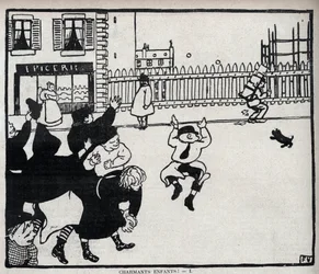 Lieve kinderen! (hé glazenmaker...) tekening van Felix Vallotton (1865-1925) in "Le rire" uit 1898 - privécollectie