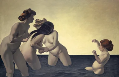 Drie Vrouwen en Een Klein Meisje Spelen in het Water, 1907