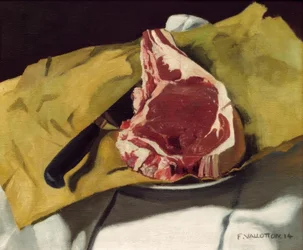 Een entrecote op geel papier
