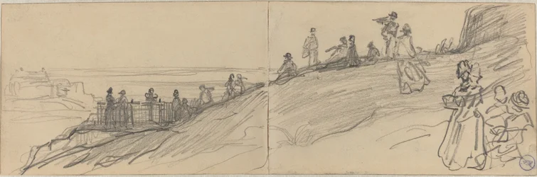 Figuren op een heuvel, met uitzicht op de zee