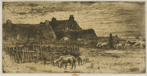 Schapenstal bij zonsondergang
