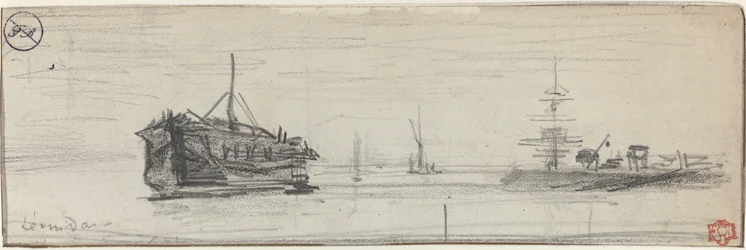 Scheepvaart in de haven van Londen [recto], ca. 1884