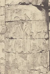 Karnak (Thebe), Paleis--Hypostyle Zaal--Centrale Kolom--Decoratie van een Fut,1853 (foto)