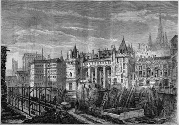 Architectuur: uitzicht op de westelijke gevel van het voormalige paleis van de koningen van Frankrijk op het Île de la Cité, in Parijs