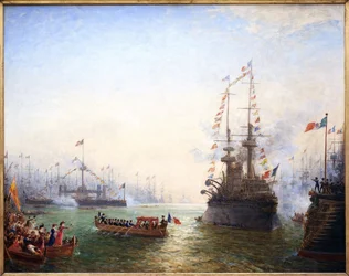 Toulon, bezoek van president Emile Loubet (1838-1929) aan de Franse en Italiaanse vleugels in april 1901