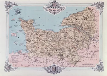 Kaart van Normandië, uit het 1e deel van La Normandie Illustree, gegraveerd door Charpentier, gepubliceerd in Nantes 1852