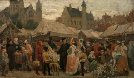Een middeleeuwse kermis in Gent, studie, ca.1862 (olieverf op doek)