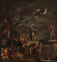 De Vredesonderhandelingen tussen Claudius Civilis en Quintus Petillius Cerealis op de Vernielde Brug